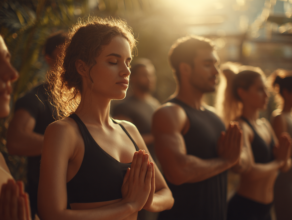 Група людей практикує йогу